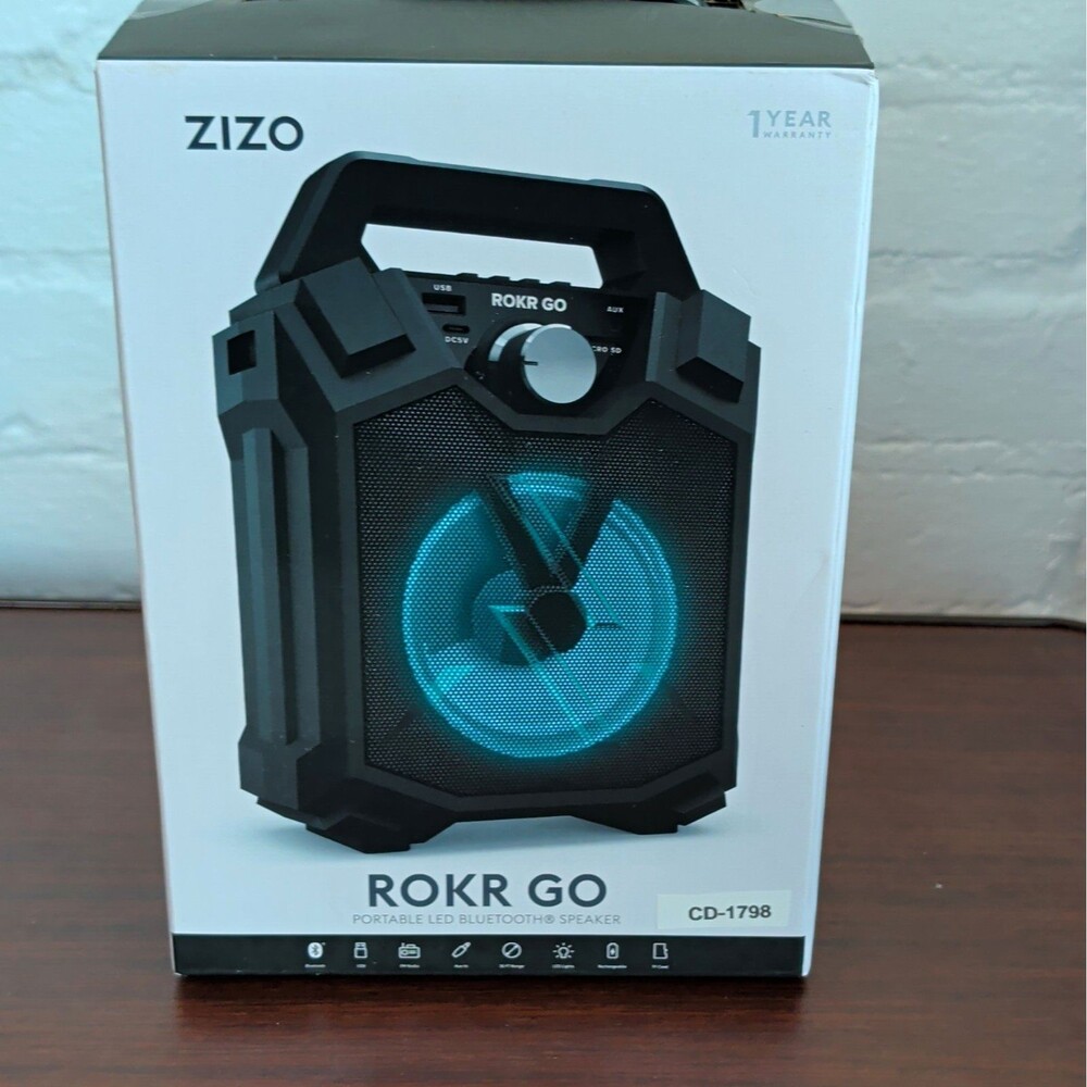 ZIZO ROKR GO Portable Bluetooth LED Speaker Rechargeable 16W AUX USB Black